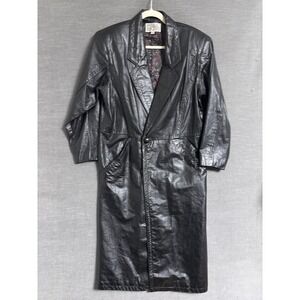 Vintage Pelle Studio Coat XS Black Leather Long Maxi Overcoat Trench 80s 90s